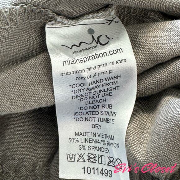 Mia inspiration Linen Blend Pants Relaxed Fit Elastic Waist Band Taupe Sz L - Picture 6 of 8